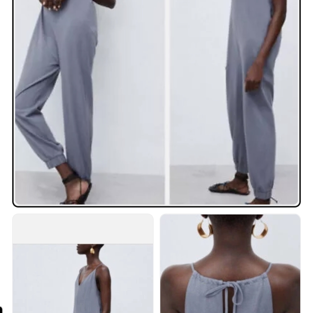Zara Gray Jumpsuit with Tapered Legs and Tie Detail